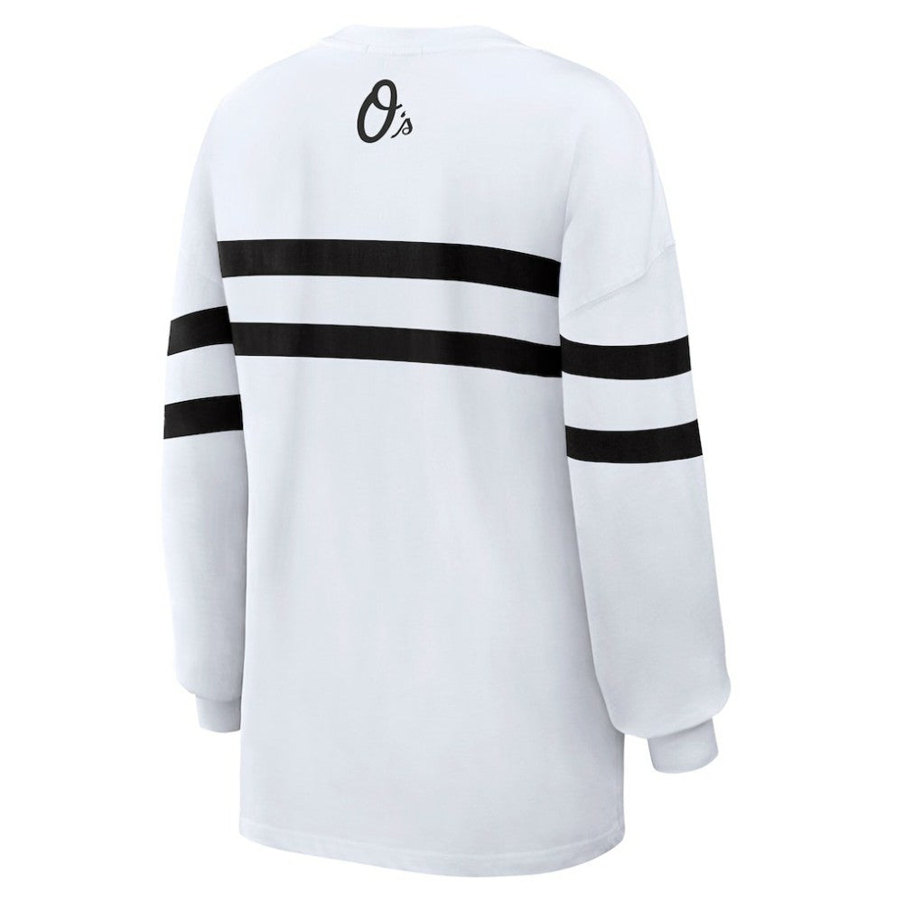 Baltimore Orioles WEAR by Erin Andrews Women's Oversized Long Sleeve Striped T-Shirt Discount