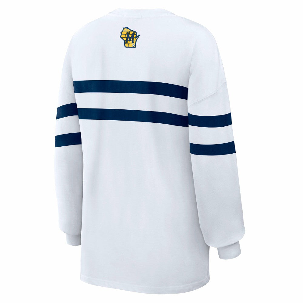 Milwaukee Brewers WEAR by Erin Andrews Women's Oversized Long Sleeve Striped T-Shirt Near Me