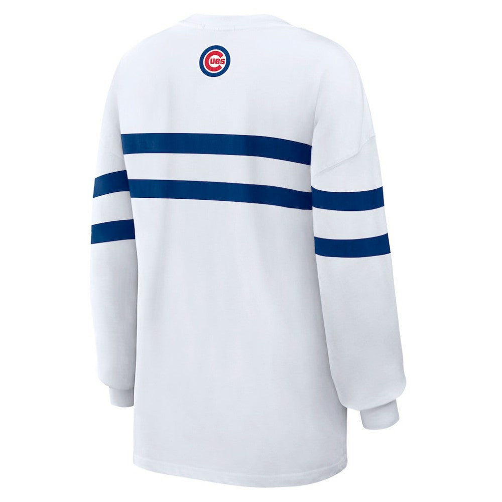 Chicago Cubs WEAR by Erin Andrews Women's Oversized Long Sleeve Striped T-Shirt Online