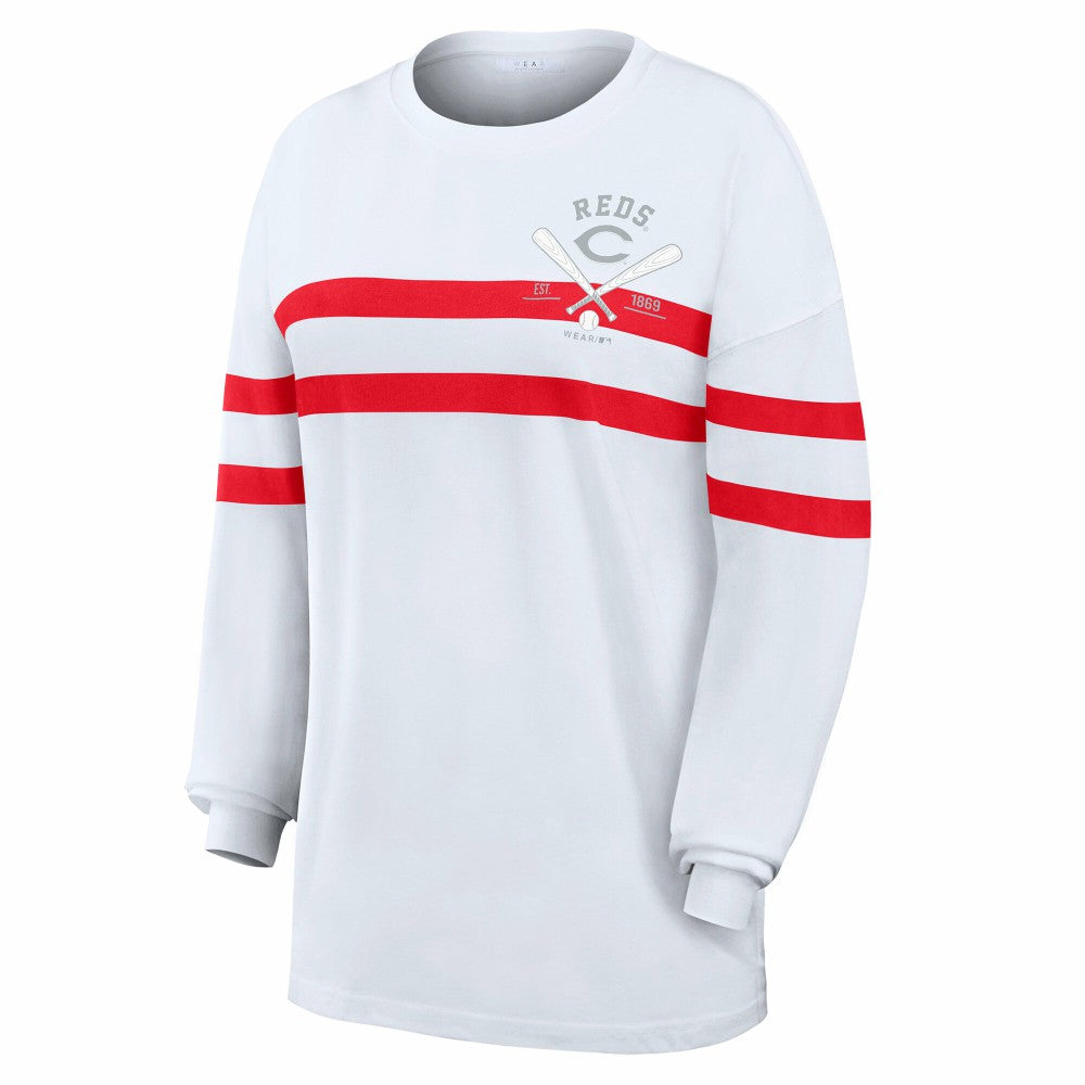 Cincinnati Reds WEAR by Erin Andrews Women's Oversized Long Sleeve Striped T-Shirt Near Me