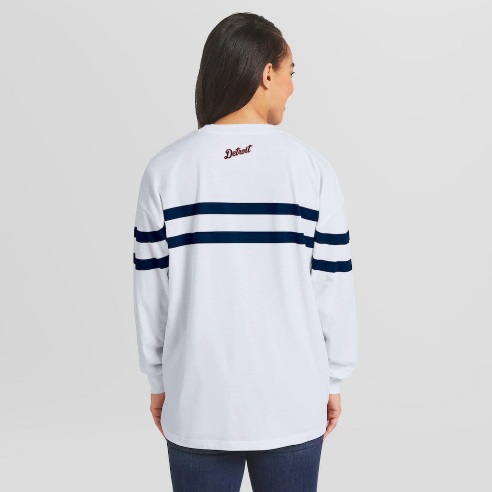 Detroit Tigers WEAR by Erin Andrews Women's Oversized Long Sleeve Striped T-Shirt Discount