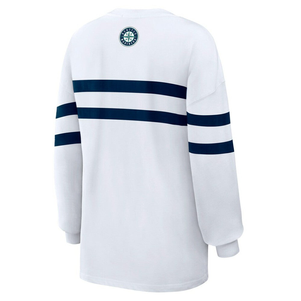 Seattle Mariners WEAR by Erin Andrews Women's Oversized Long Sleeve Striped T-Shirt Outlet
