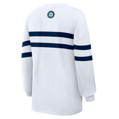 Seattle Mariners WEAR by Erin Andrews Women's Oversized Long Sleeve Striped T-Shirt Outlet