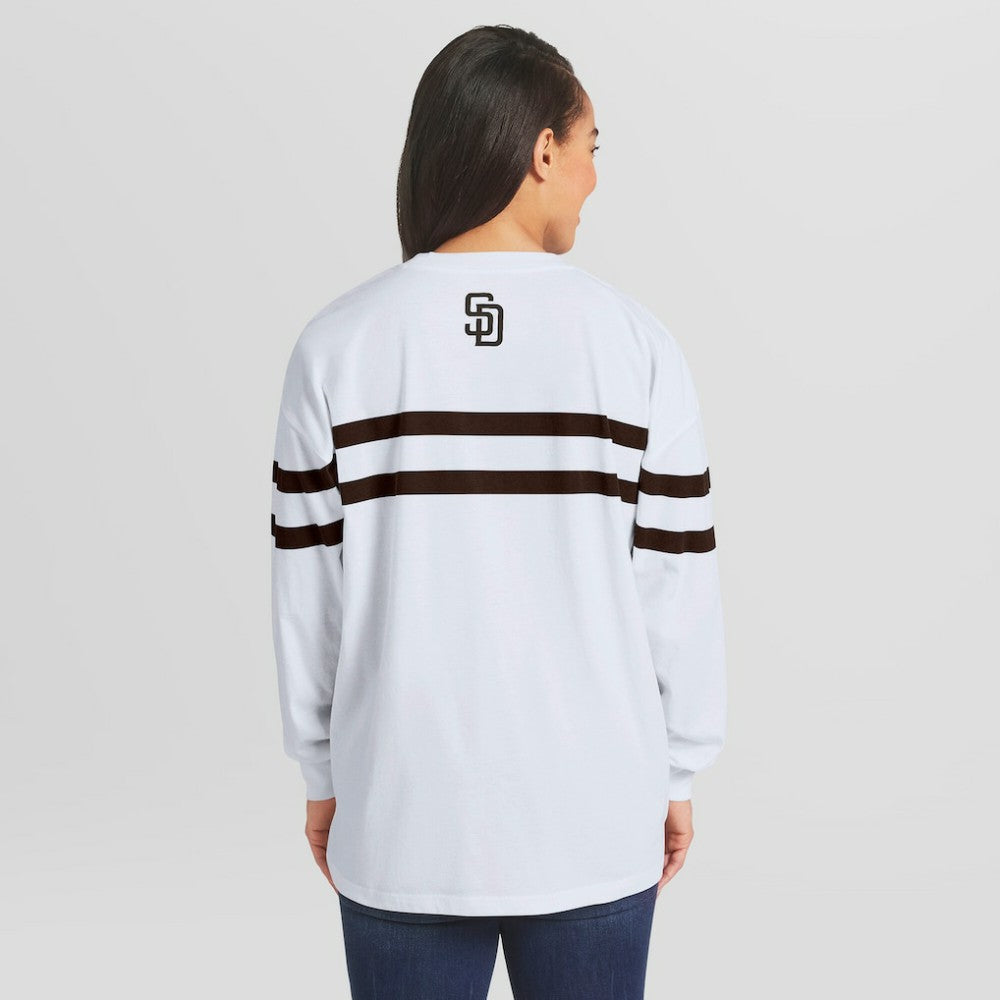 San Diego Padres WEAR by Erin Andrews Women's Oversized Long Sleeve Striped T-Shirt Discount