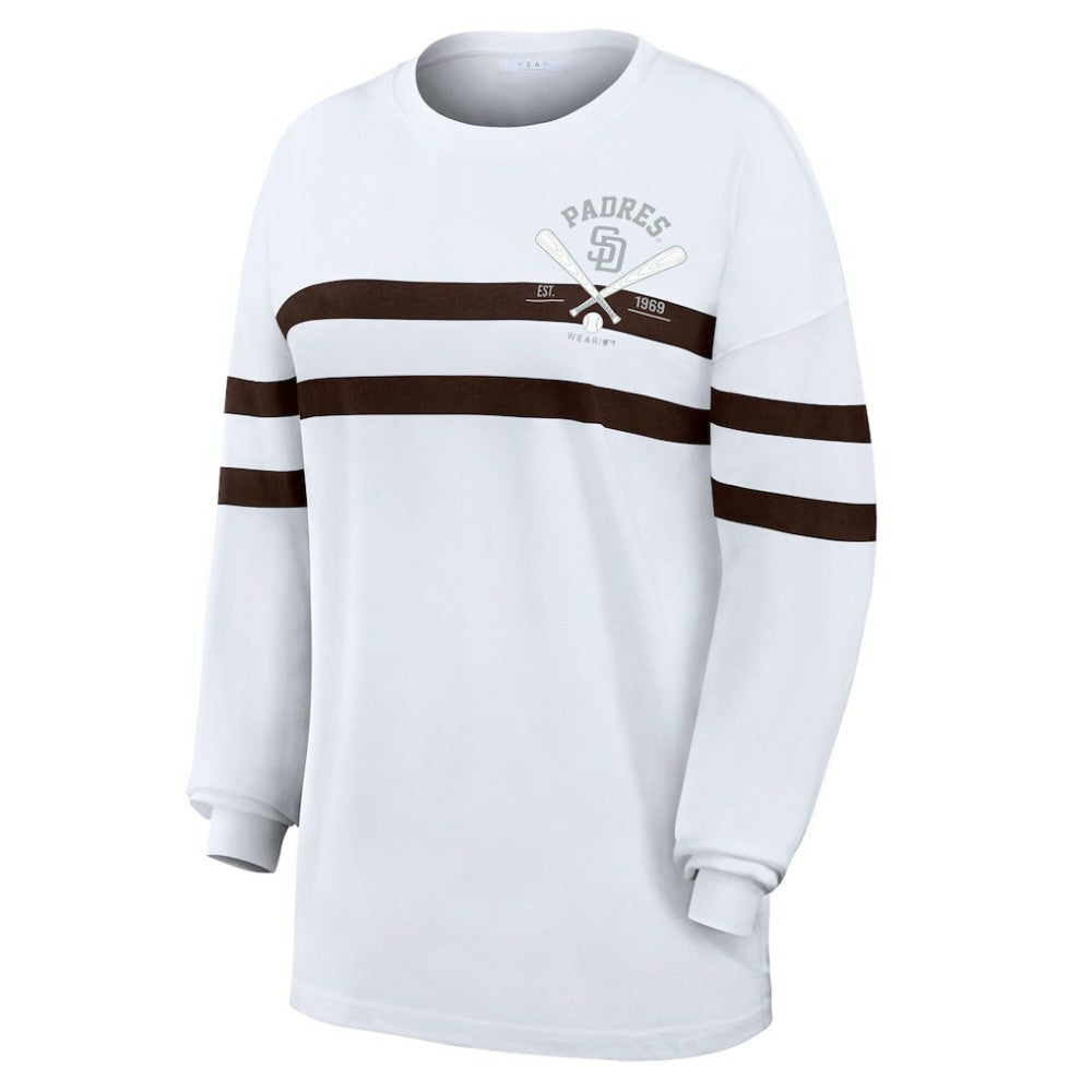 San Diego Padres WEAR by Erin Andrews Women's Oversized Long Sleeve Striped T-Shirt Discount