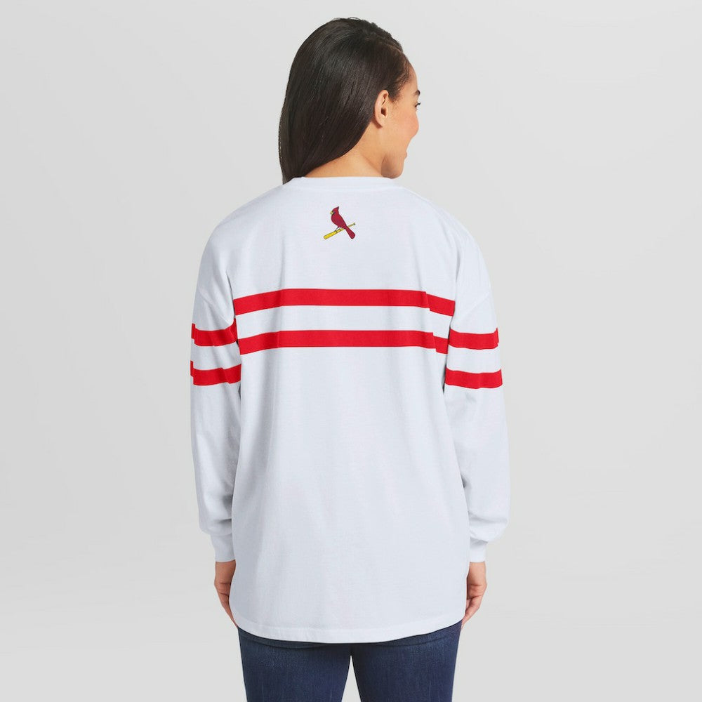 St. Louis Cardinals WEAR by Erin Andrews Women's Oversized Long Sleeve Striped T-Shirt Outlet