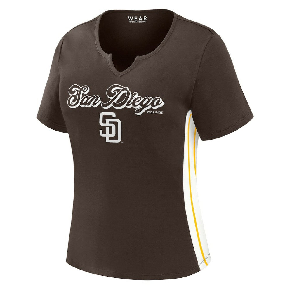 San Diego Padres WEAR by Erin Andrews Women's Notch Neck Cropped T-Shirt Sale