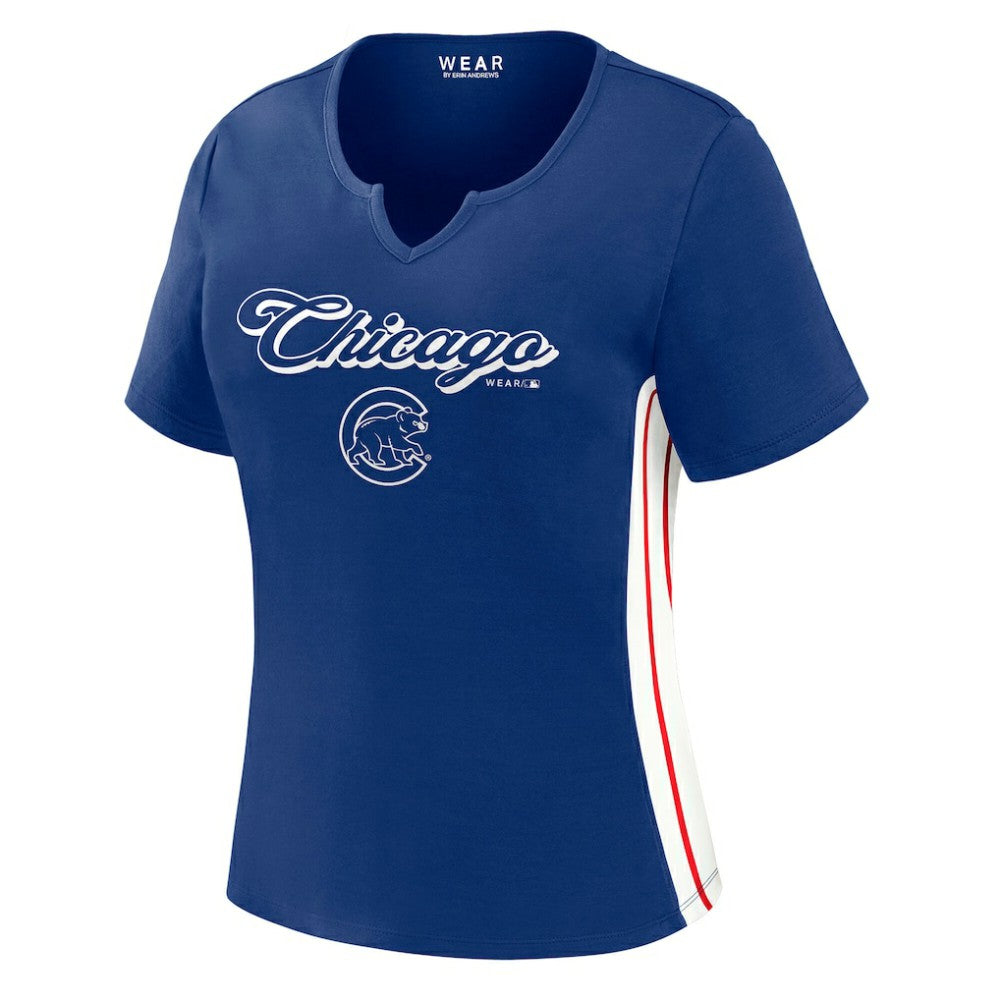 Chicago Cubs WEAR by Erin Andrews Women's Notch Neck Cropped T-Shirt Discount