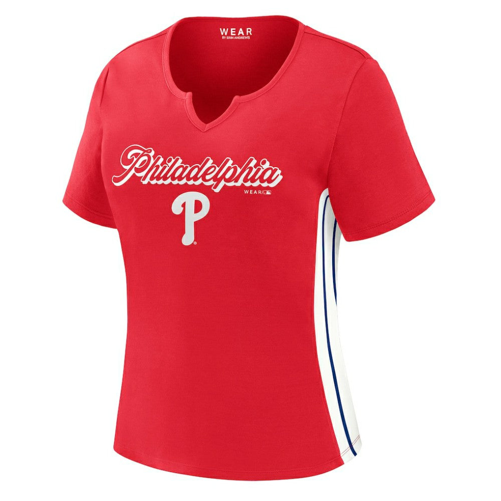 Philadelphia Phillies WEAR by Erin Andrews Women's Notch Neck Cropped T-Shirt Near Me