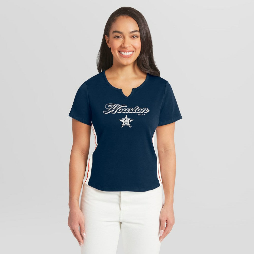 Houston Astros WEAR by Erin Andrews Women's Notch Neck Cropped T-Shirt Outlet