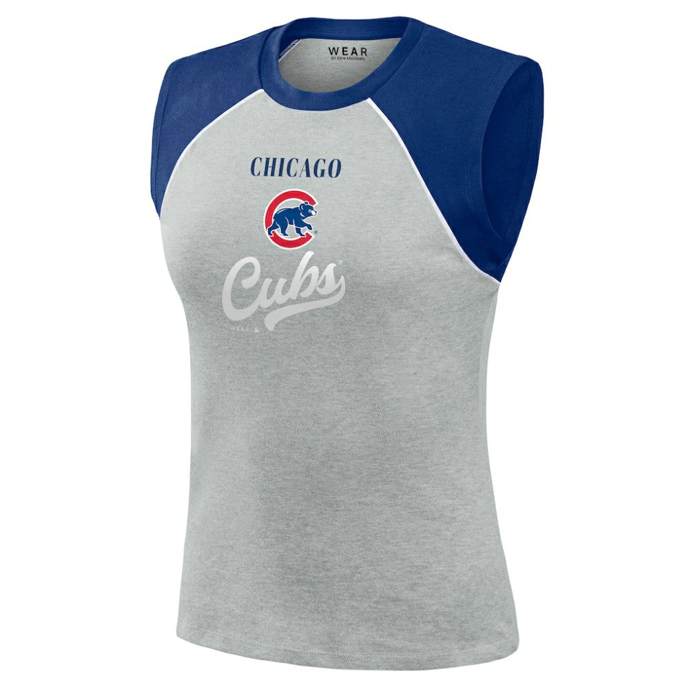 Chicago Cubs WEAR by Erin Andrews Women's Cropped Raglan Tank Top Discount
