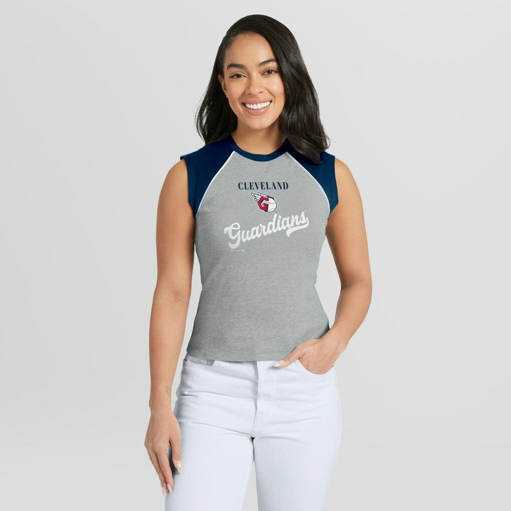 Cleveland Guardians WEAR by Erin Andrews Women's Cropped Raglan Tank Top Discount