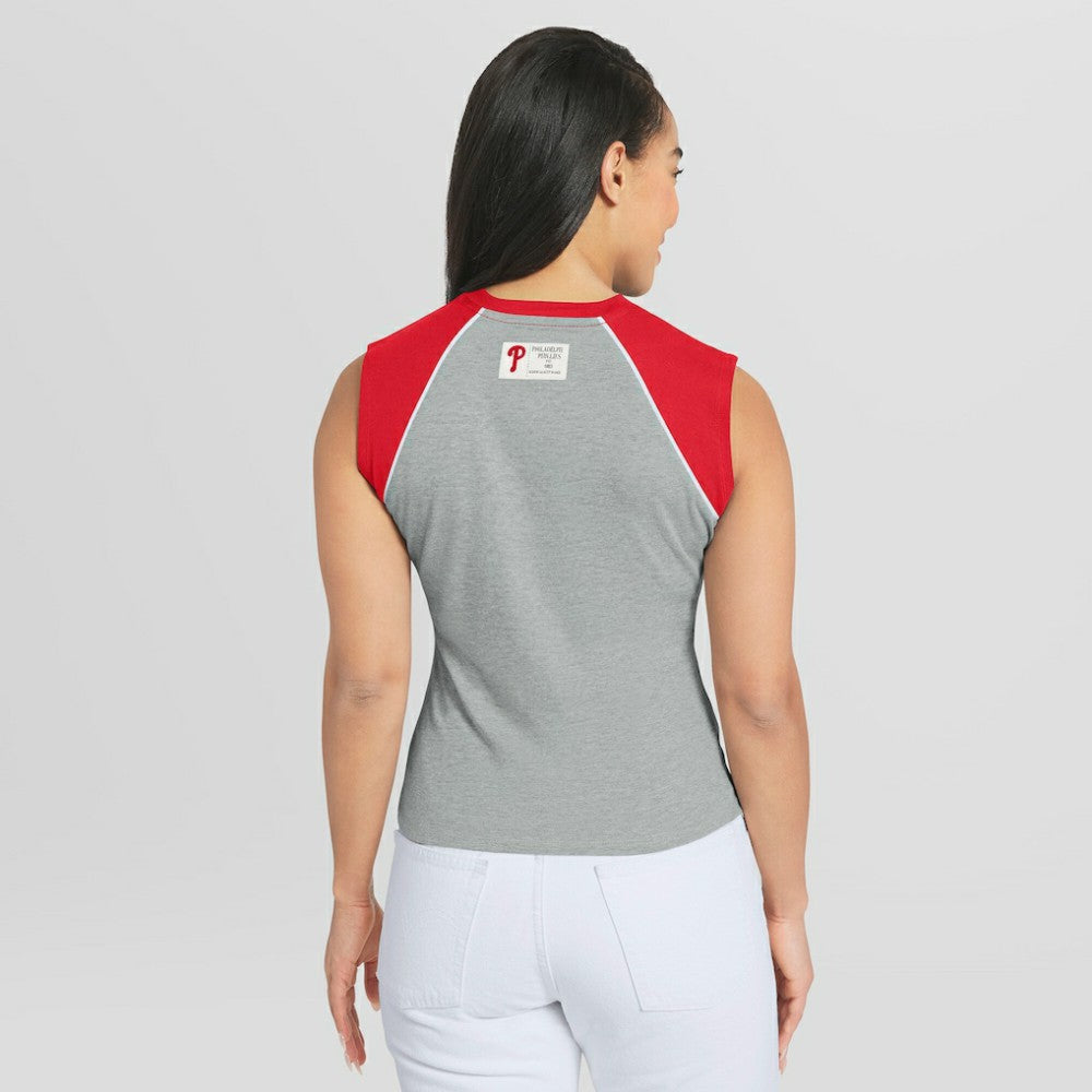 Philadelphia Phillies WEAR by Erin Andrews Women's Cropped Raglan Tank Top Sale