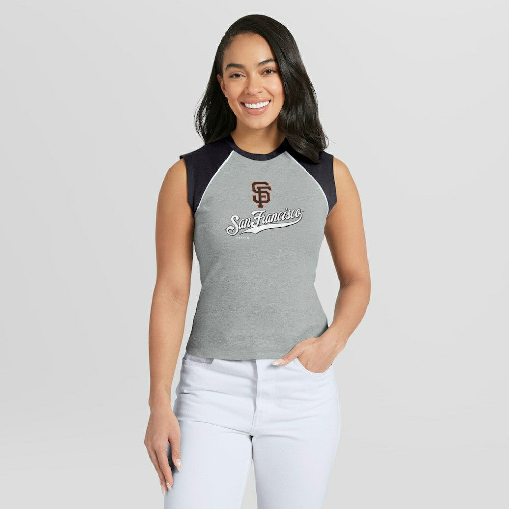 San Francisco Giants WEAR by Erin Andrews Women's Cropped Raglan Tank Top for sale