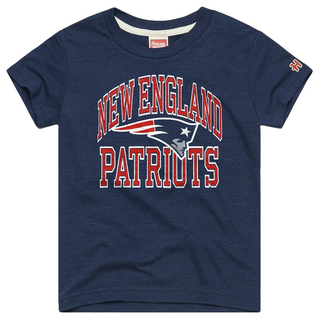 New England Patriots Homage Youth Arch Tri-Blend T-Shirt - Navy - NFL