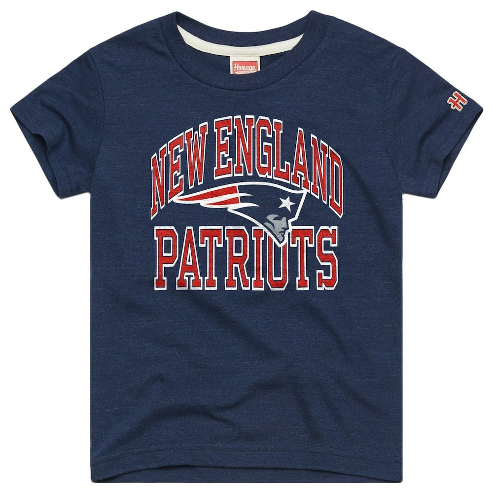New England Patriots Homage Youth Arch Tri-Blend T-Shirt - Navy - NFL