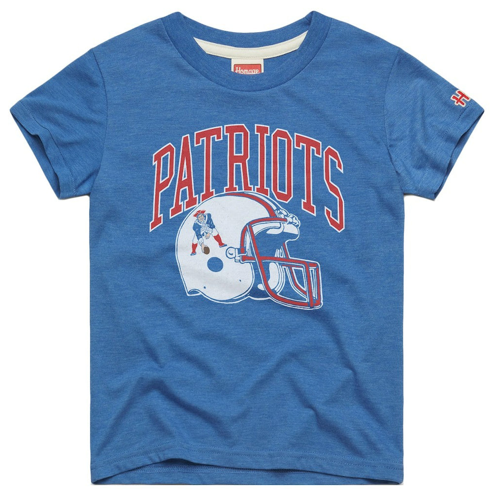 New England Patriots Homage Youth Helmet Retro Tri-Blend T-Shirt - Royal - NFL