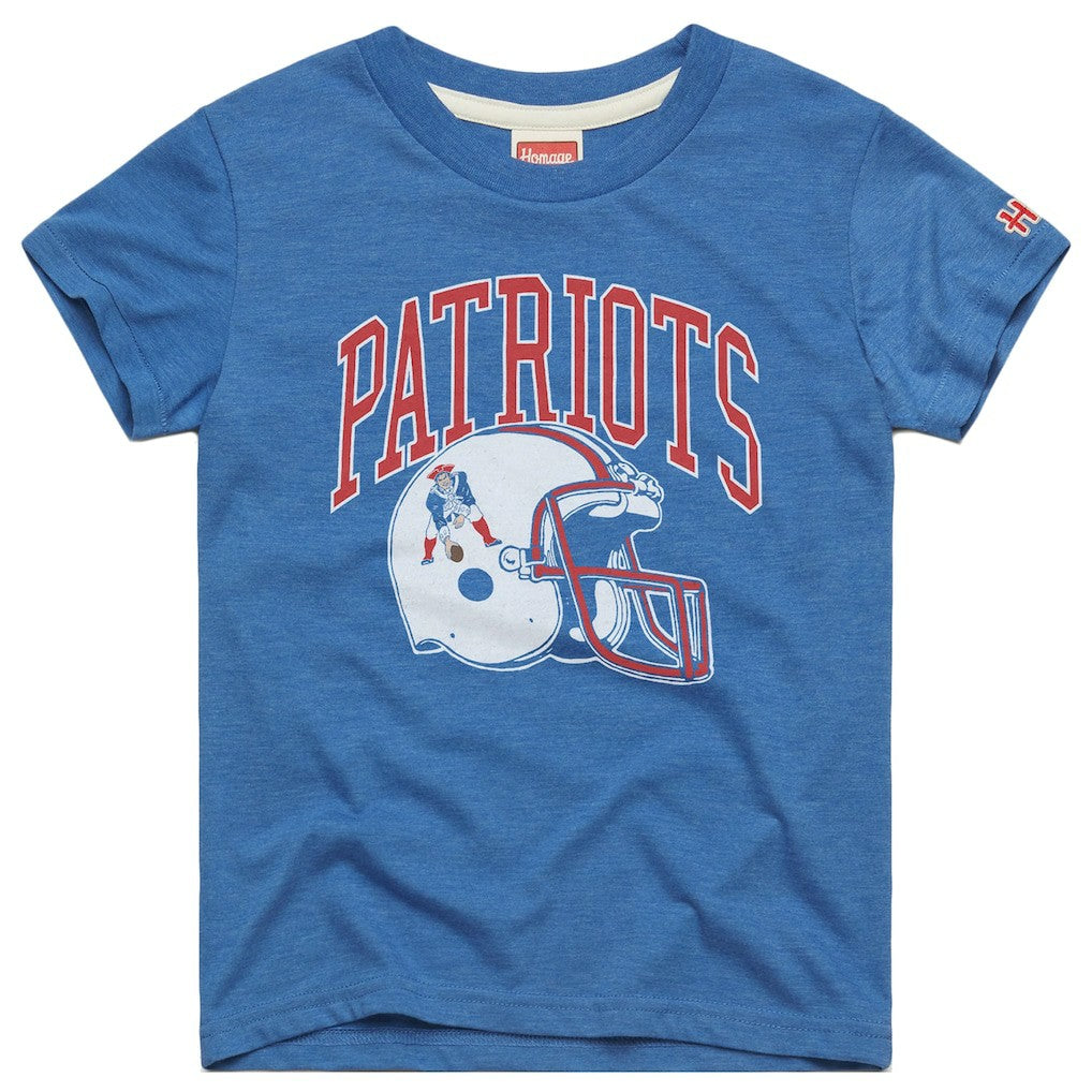 New England Patriots Homage Youth Helmet Retro Tri-Blend T-Shirt - Royal - NFL