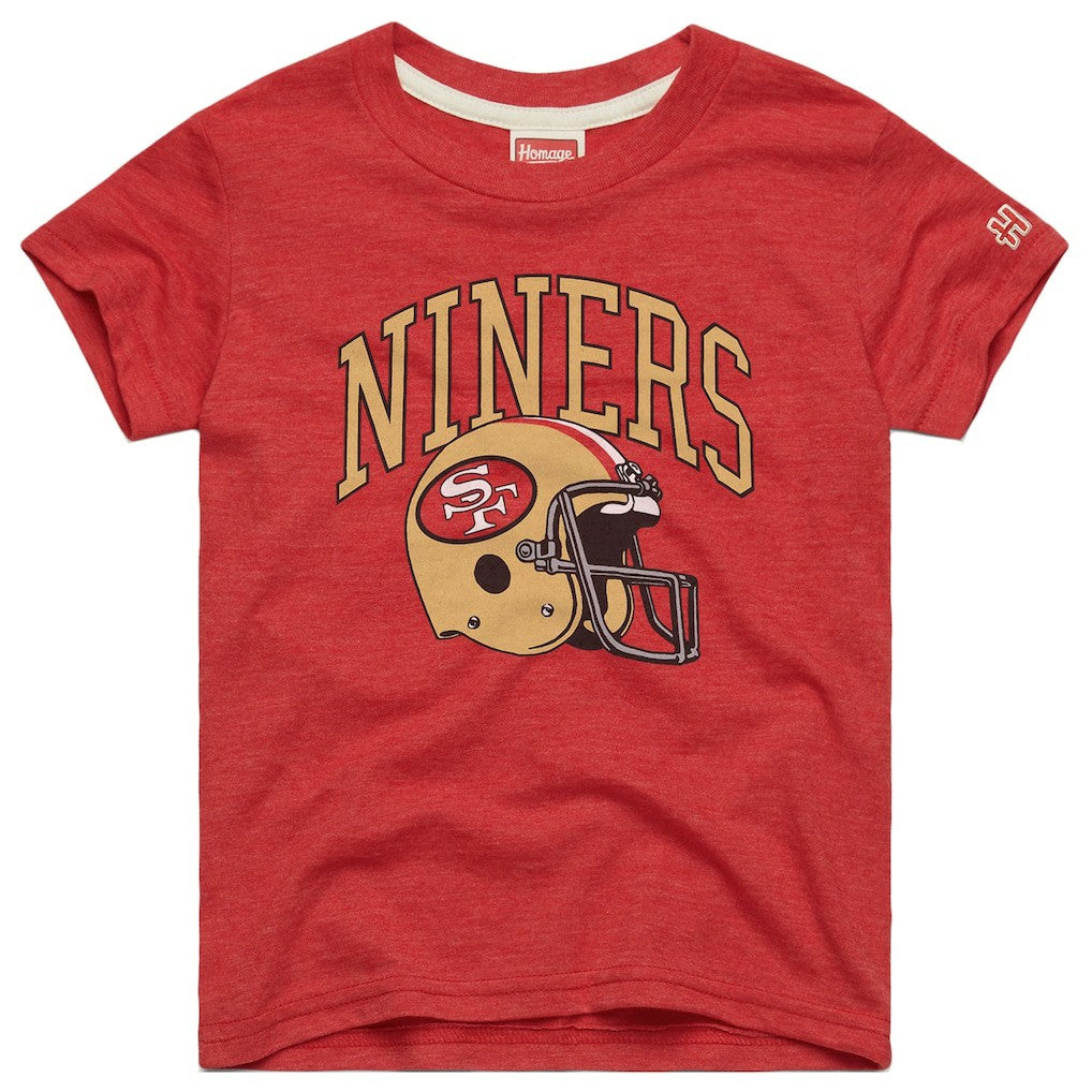 San Francisco 49ers Homage Youth Helmet Retro Tri-Blend T-Shirt - Scarlet - NFL