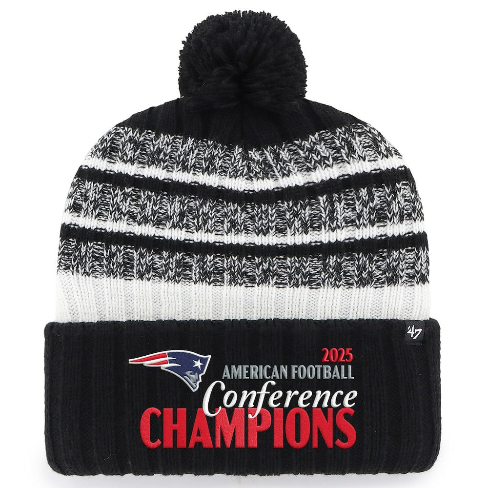 New England Patriots '47 2025 AFC Champions Tavern Cuffed Knit Hat with Pom - Black - NFL