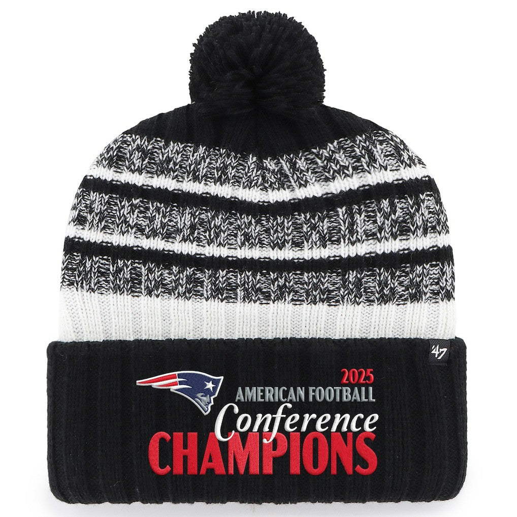 New England Patriots '47 2025 AFC Champions Tavern Cuffed Knit Hat with Pom - Black - NFL