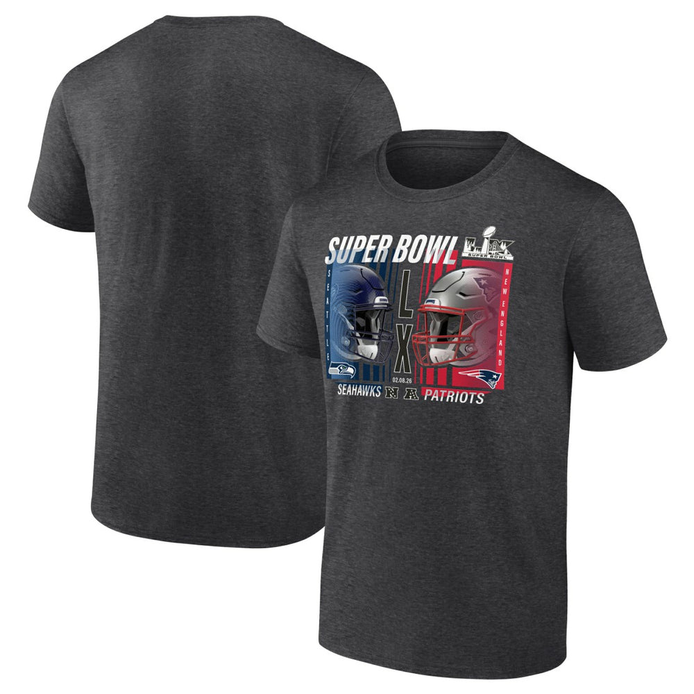 New England Patriots vs. Seattle Seahawks Super Bowl LX Big & Tall Final Battle Dueling T-Shirt - Heather Charcoal - Fanatics