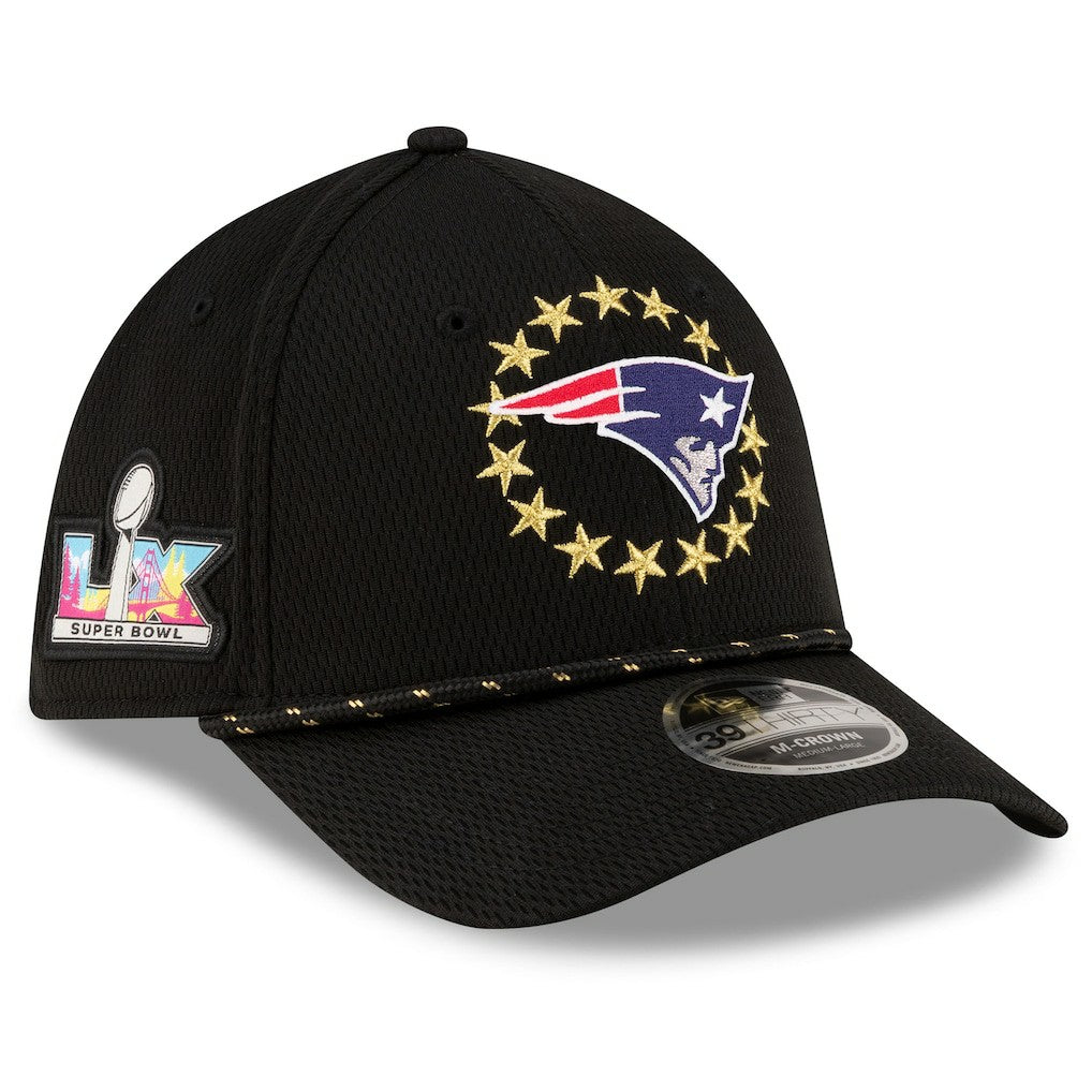 New England Patriots New Era Super Bowl LX 39THIRTY M-Crown Rope Flex Hat - Black - NFL