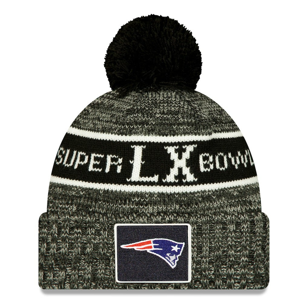 New England Patriots New Era Super Bowl LX Cuffed Knit Hat with Pom - Black - NFL
