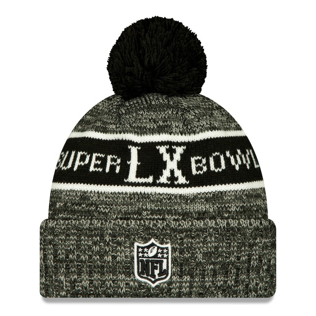 New England Patriots New Era Super Bowl LX Cuffed Knit Hat with Pom - Black - NFL
