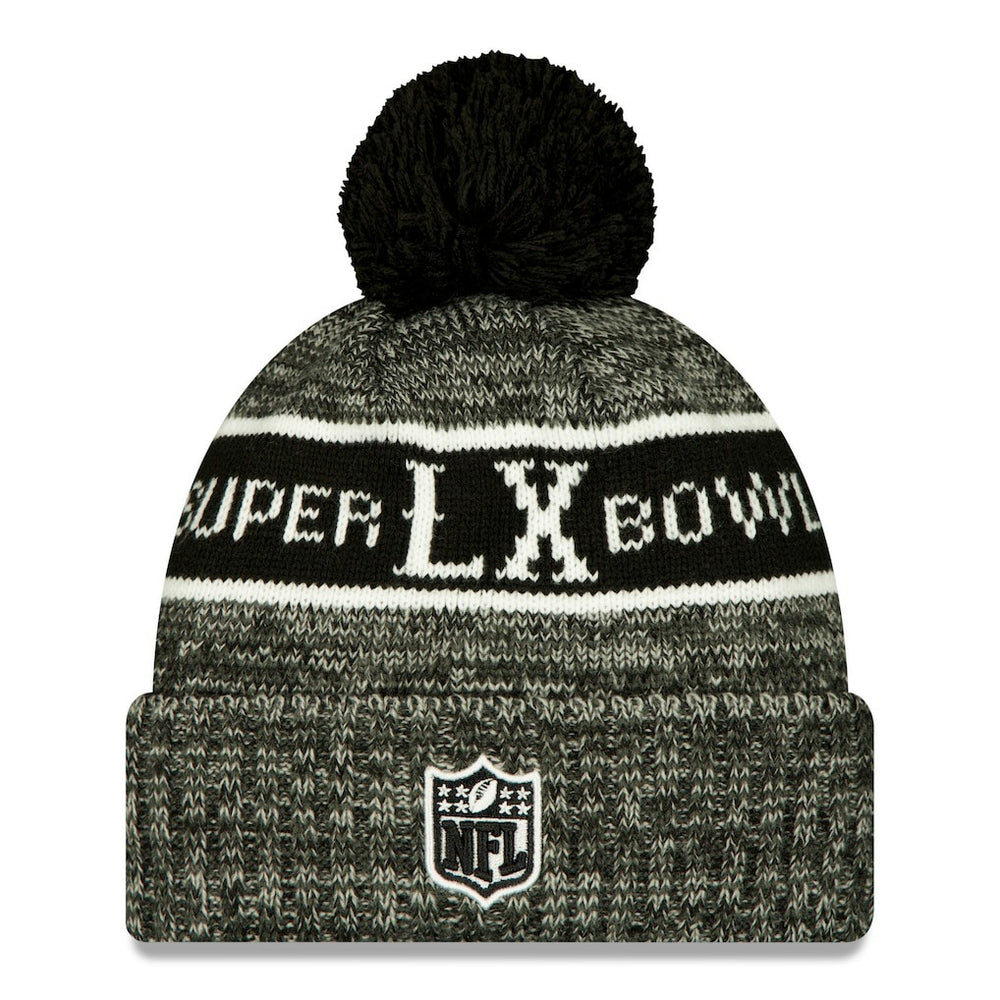 New England Patriots New Era Super Bowl LX Cuffed Knit Hat with Pom - Black - NFL