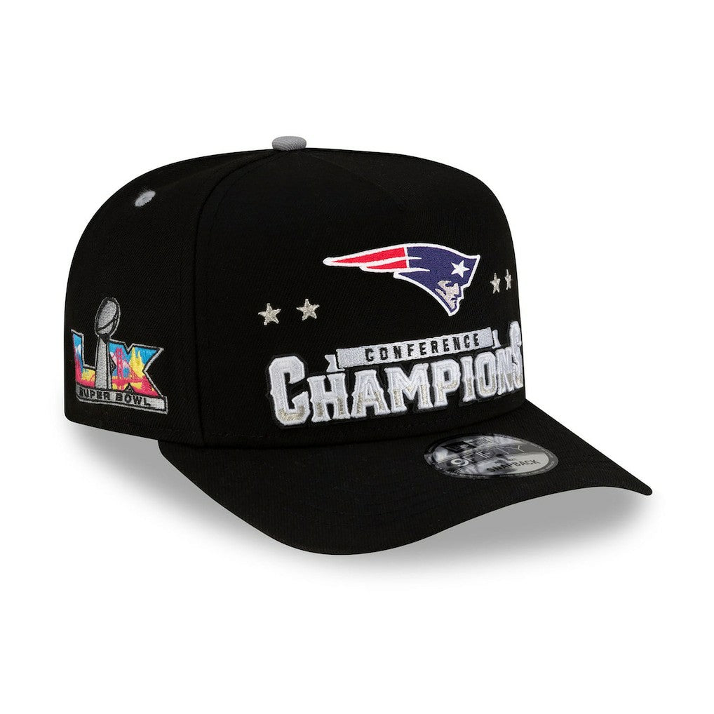 New England Patriots New Era 2025 AFC Champions Locker Room Trophy Collection A-Frame 9FIFTY Snapback Hat - Black - NFL