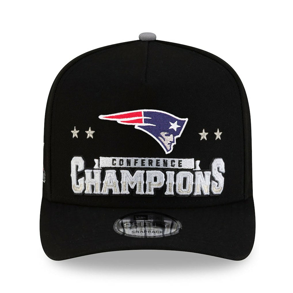 New England Patriots New Era 2025 AFC Champions Locker Room Trophy Collection A-Frame 9FIFTY Snapback Hat - Black - NFL