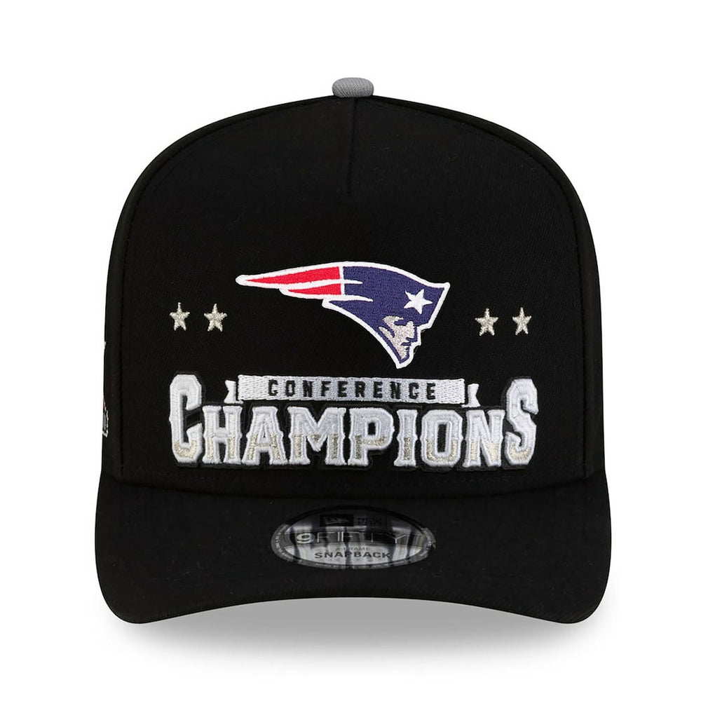 New England Patriots New Era 2025 AFC Champions Locker Room Trophy Collection A-Frame 9FIFTY Snapback Hat - Black - NFL