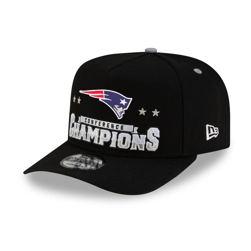New England Patriots New Era 2025 AFC Champions Locker Room Trophy Collection A-Frame 9FIFTY Snapback Hat - Black - NFL
