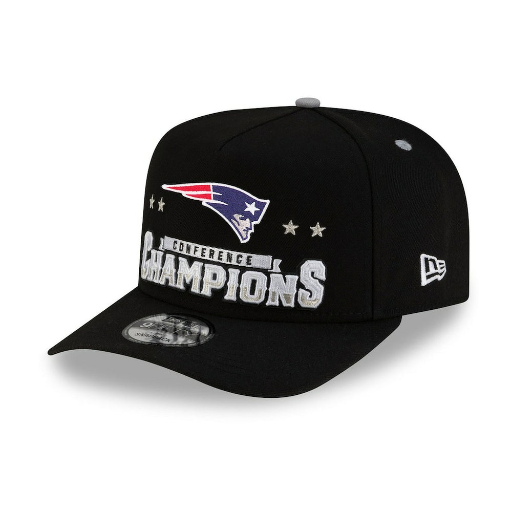 New England Patriots New Era 2025 AFC Champions Locker Room Trophy Collection A-Frame 9FIFTY Snapback Hat - Black - NFL