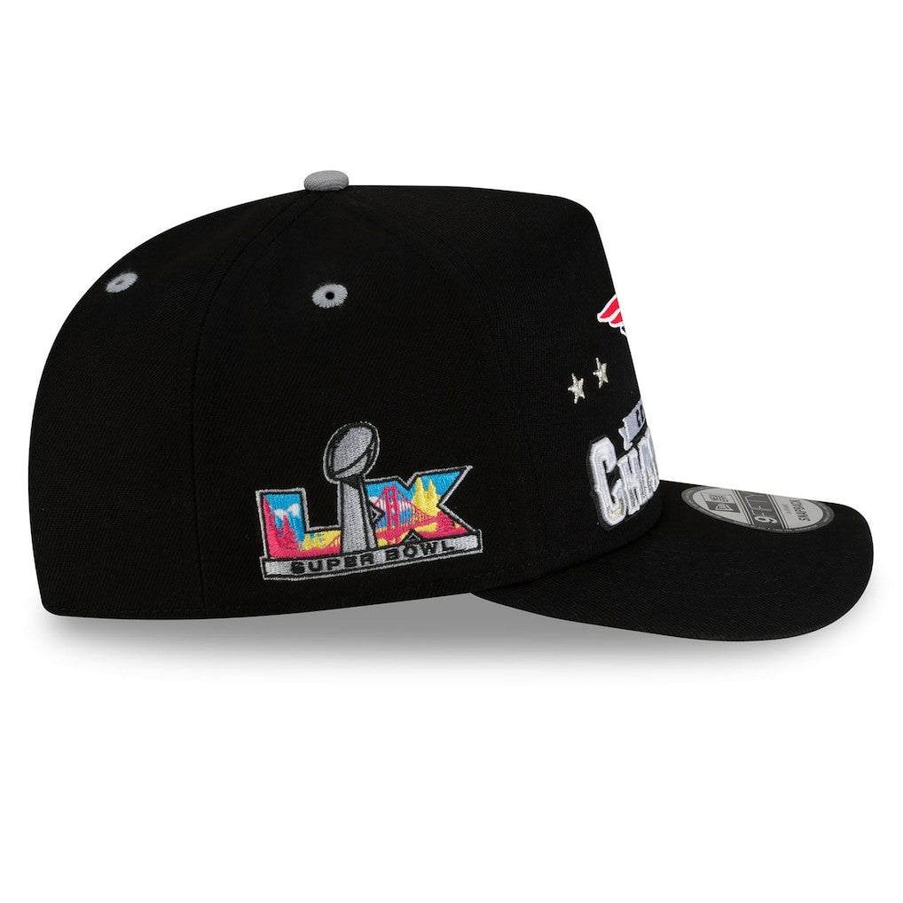 New England Patriots New Era 2025 AFC Champions Locker Room Trophy Collection A-Frame 9FIFTY Snapback Hat - Black - NFL