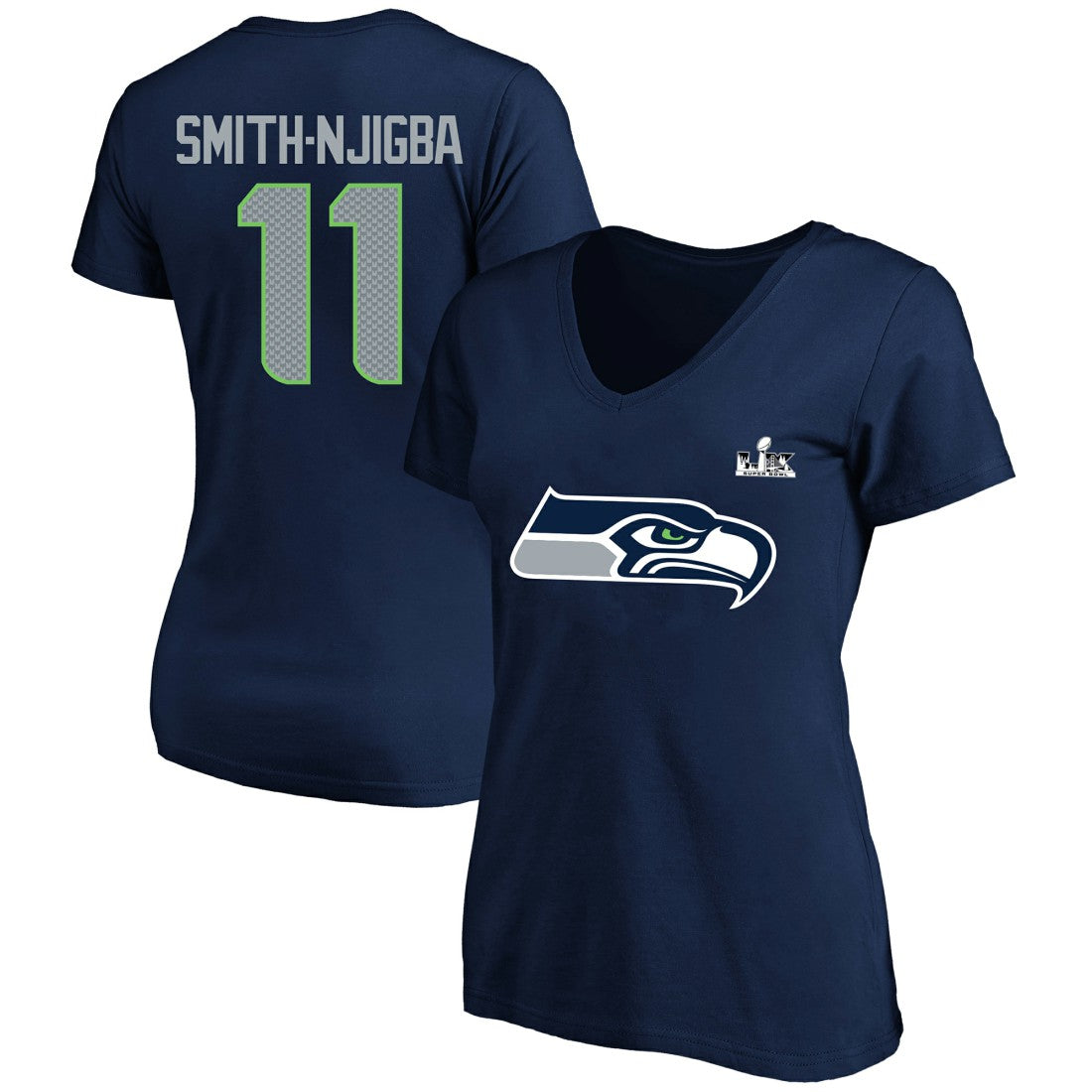 Jaxon Smith-Njigba Seattle Seahawks Women's Super Bowl LX Patch Plus Size Name & Number V-Neck T-Shirt - College Navy - Fanatics