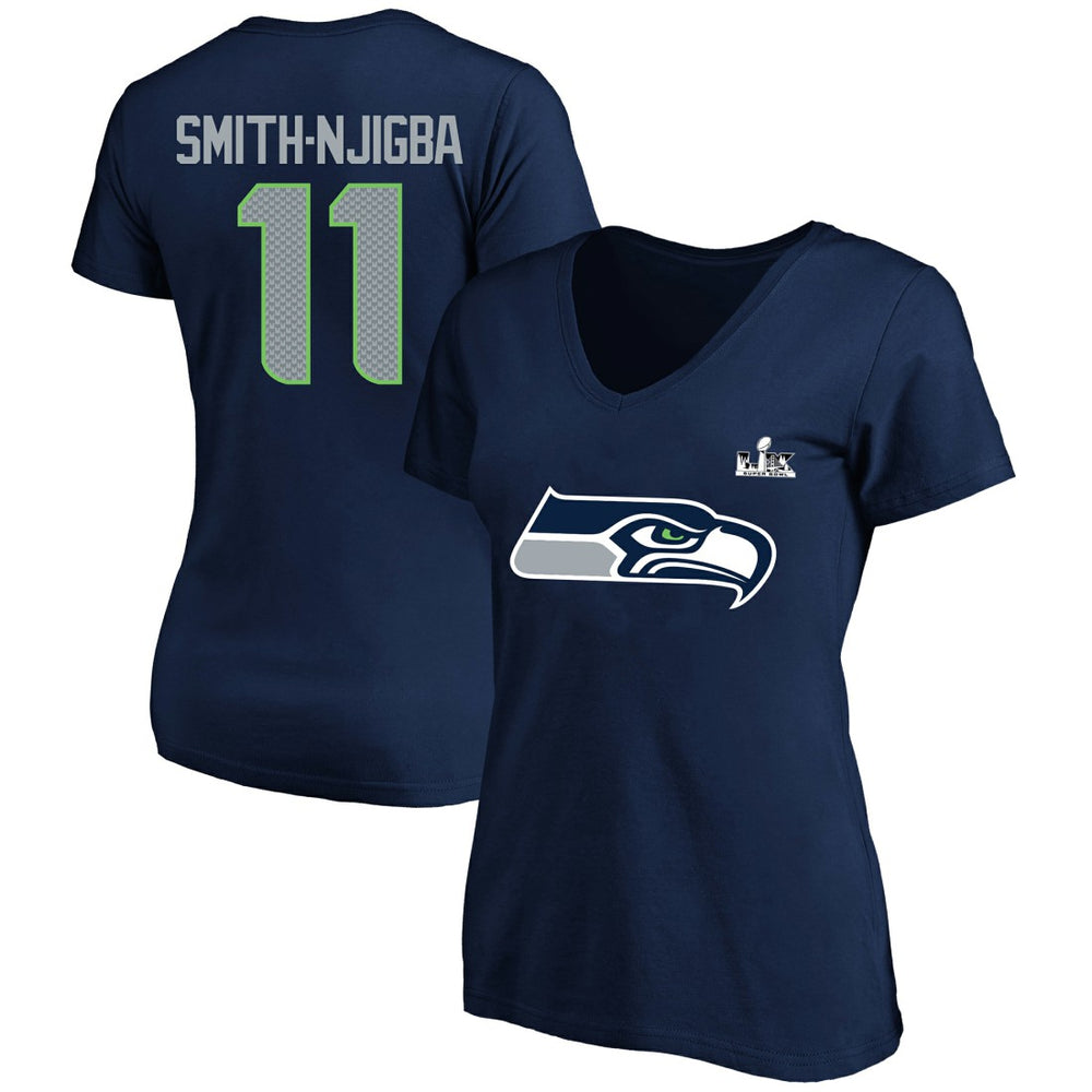 Jaxon Smith-Njigba Seattle Seahawks Women's Super Bowl LX Patch Plus Size Name & Number V-Neck T-Shirt - College Navy - Fanatics