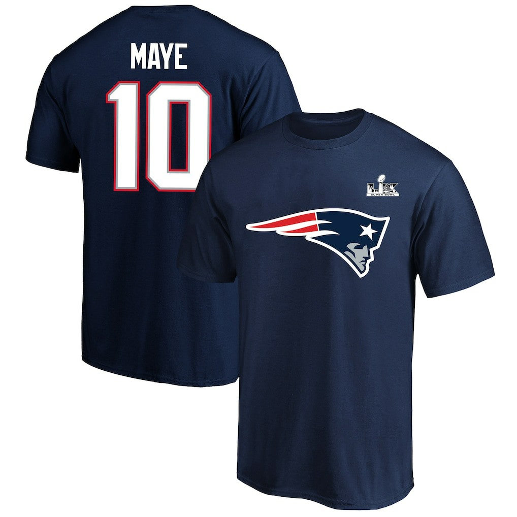 Drake Maye New England Patriots Super Bowl LX Patch Big & Tall Name & Number T-Shirt - Navy - Fanatics