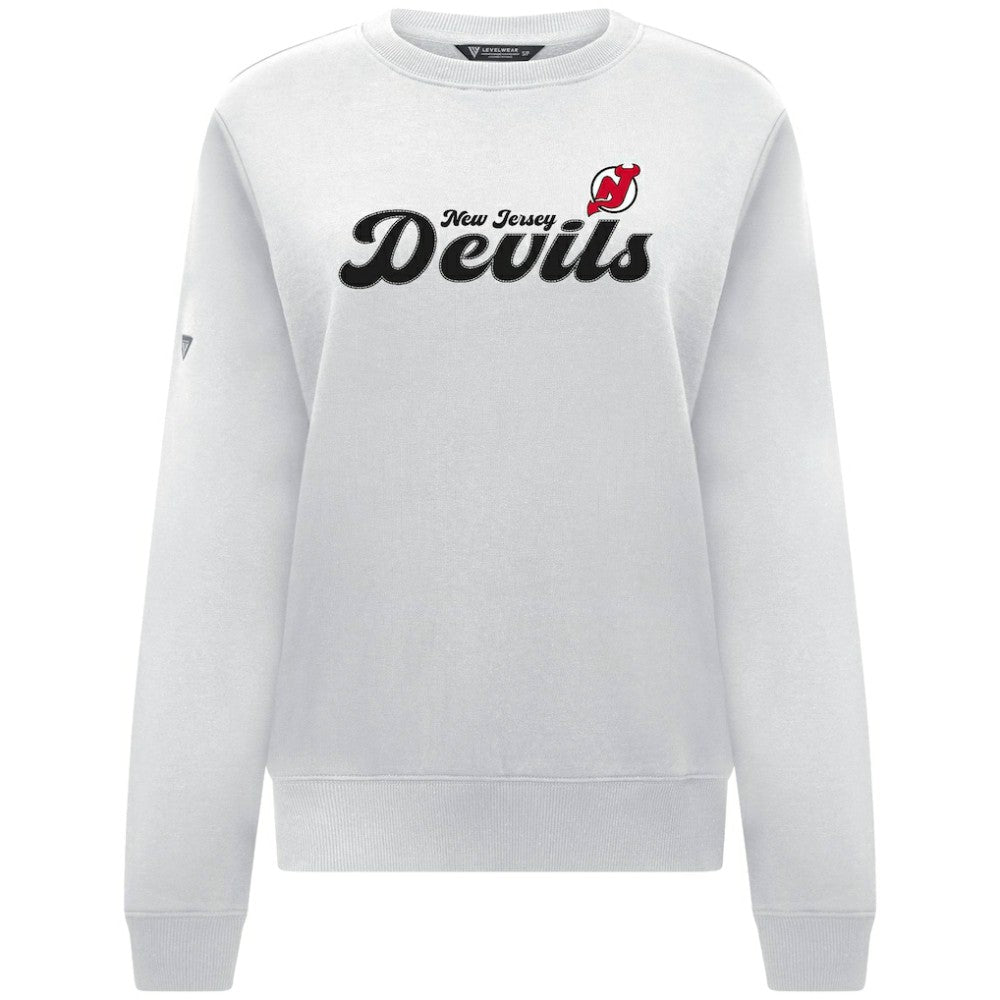 New Jersey Devils Levelwear Women's Yvette Big Script Tri-Blend Sweatshirt - White | NHL discount
