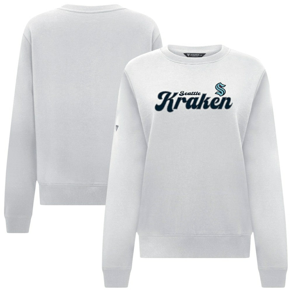 Seattle Kraken Levelwear Women's Yvette Big Script Tri-Blend Sweatshirt - White | NHL Clearance