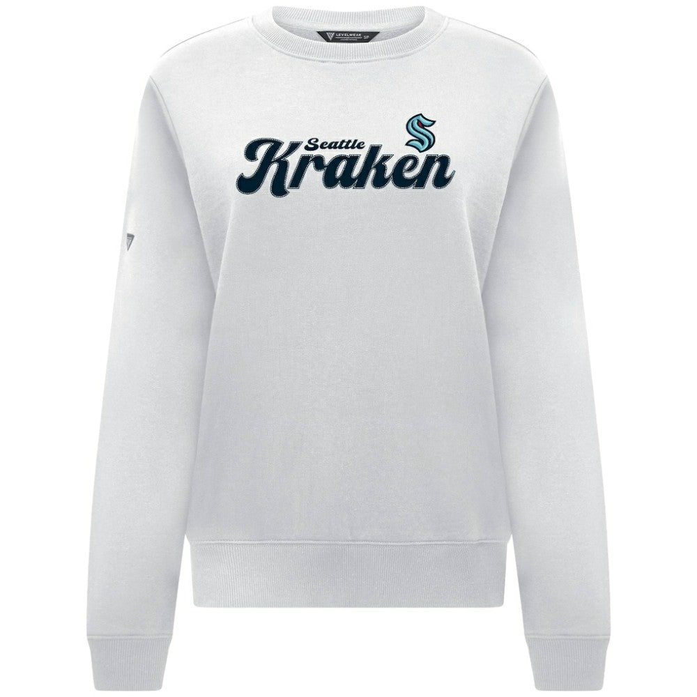 Seattle Kraken Levelwear Women's Yvette Big Script Tri-Blend Sweatshirt - White | NHL Clearance