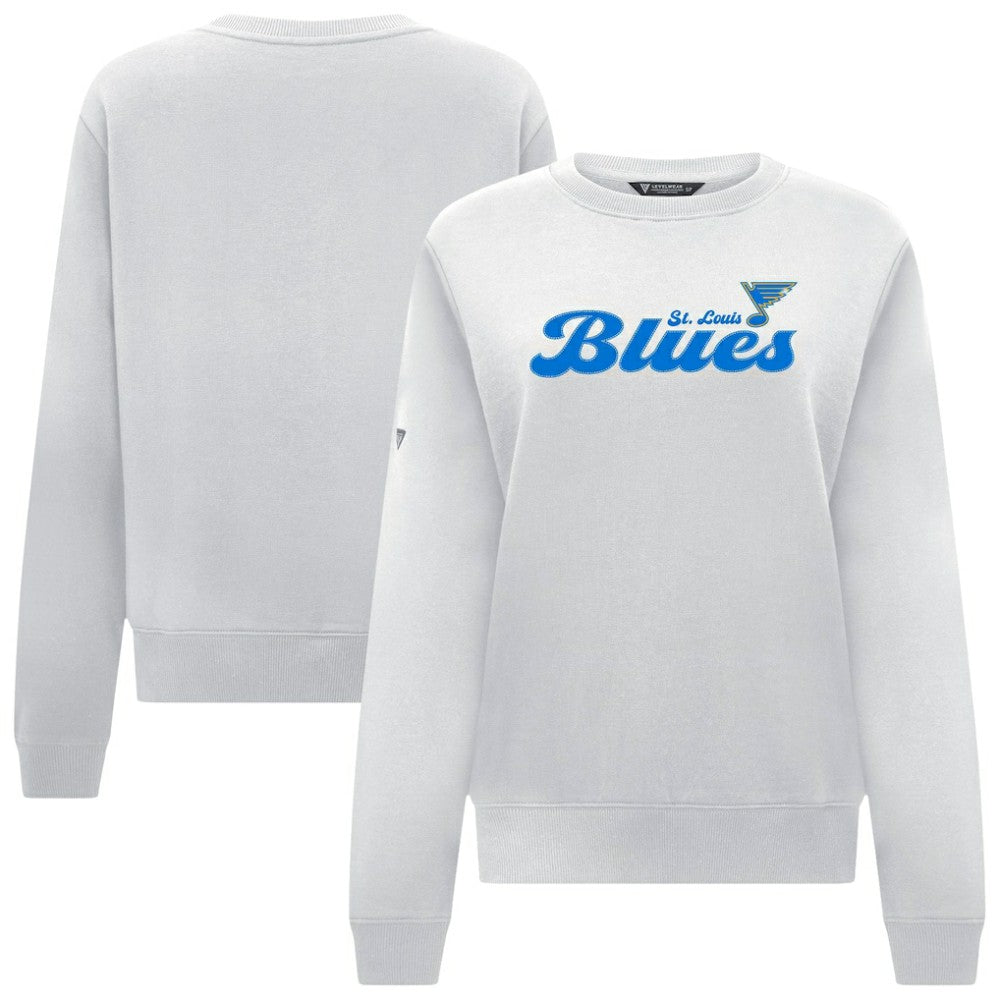 St. Louis Blues Levelwear Women's Yvette Big Script Tri-Blend Sweatshirt - White | NHL Lifestyle