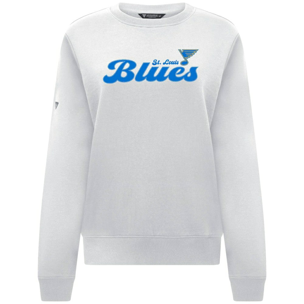 St. Louis Blues Levelwear Women's Yvette Big Script Tri-Blend Sweatshirt - White | NHL Lifestyle