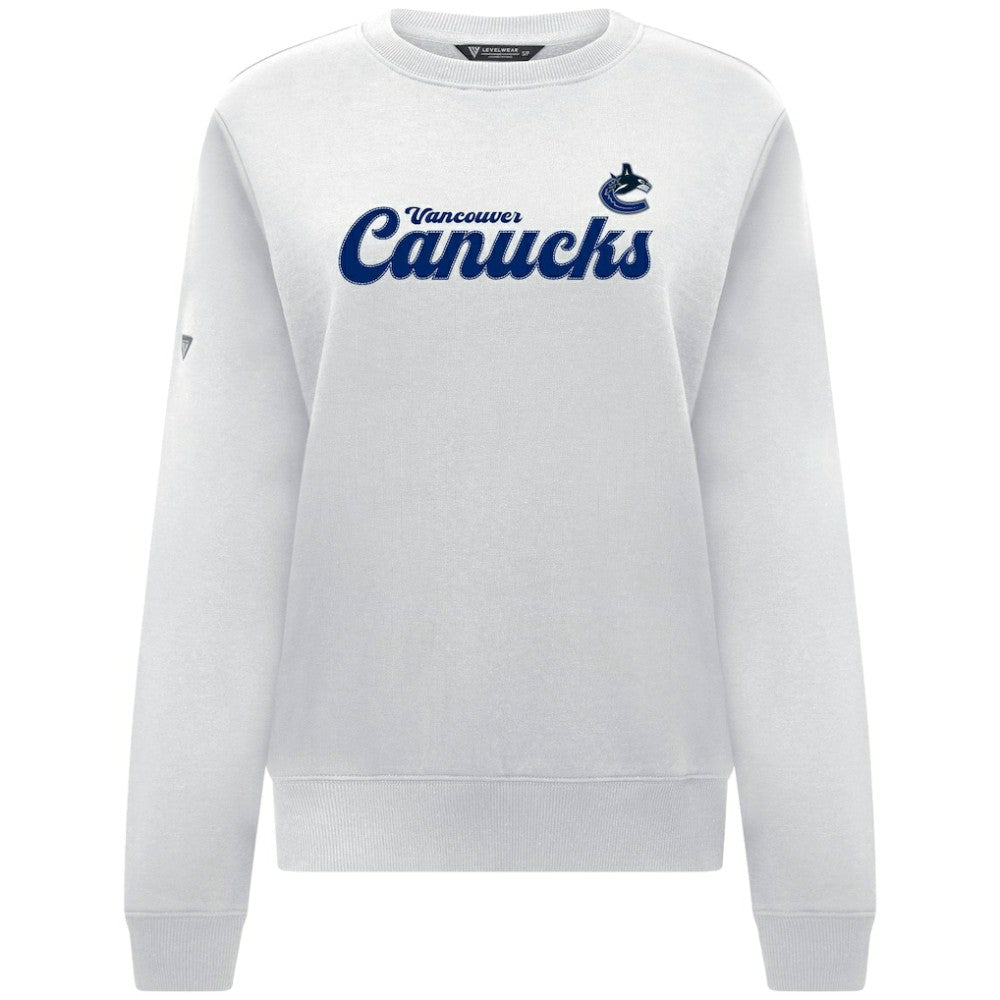 Vancouver Canucks Levelwear Women's Yvette Big Script Tri-Blend Sweatshirt - White | NHL Clearance