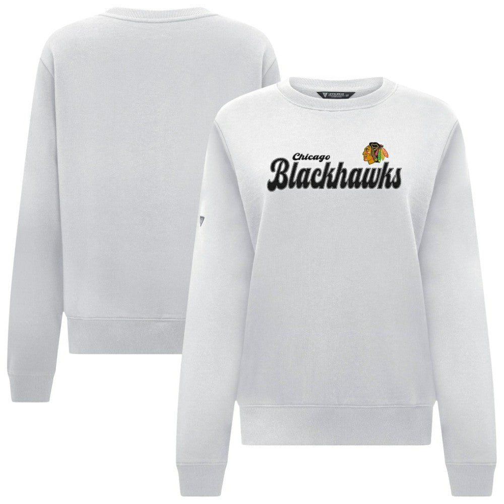 Chicago Blackhawks Levelwear Women's Yvette Big Script Tri-Blend Sweatshirt - White | NHL near me
