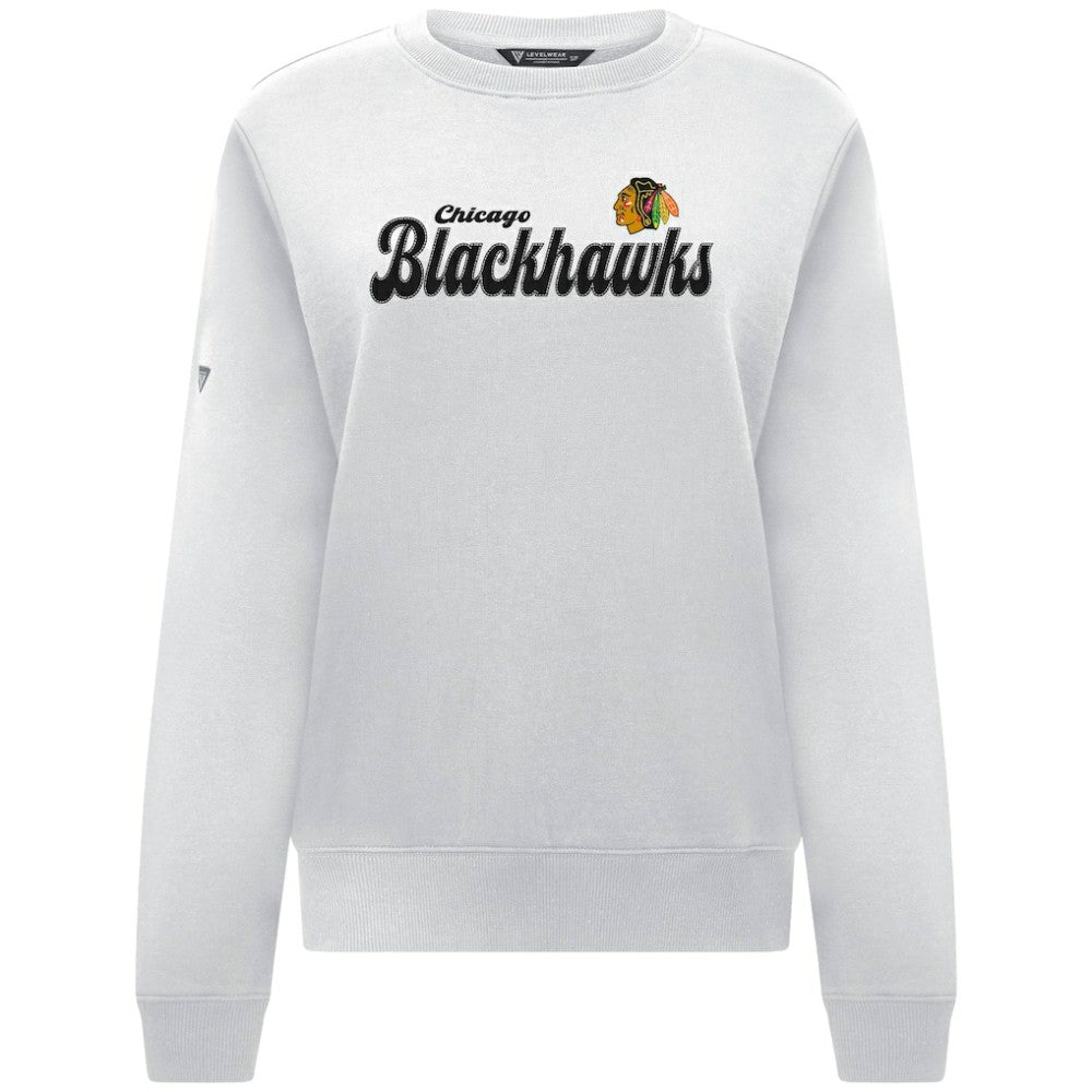 Chicago Blackhawks Levelwear Women's Yvette Big Script Tri-Blend Sweatshirt - White | NHL near me