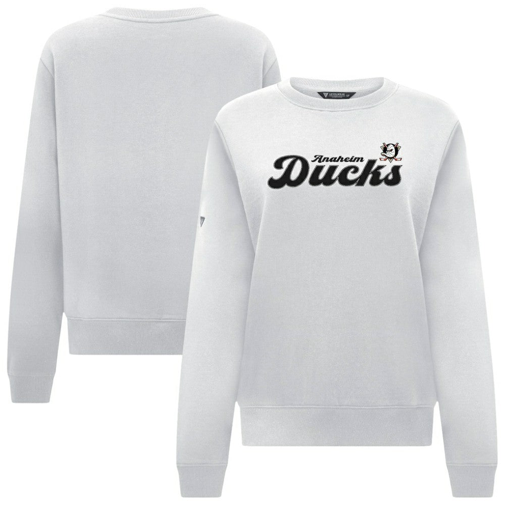 Anaheim Ducks Levelwear Women's Yvette Big Script Tri-Blend Sweatshirt - White | NHL Lifestyle