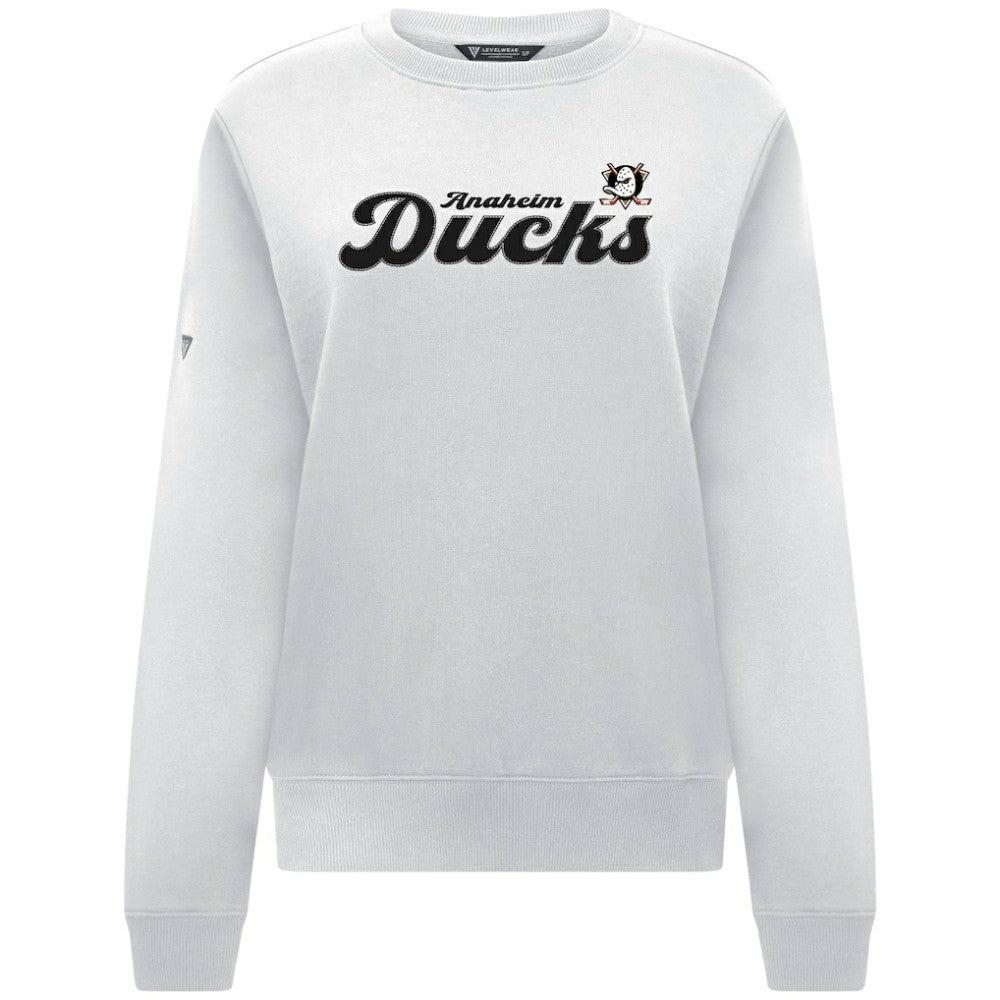 Anaheim Ducks Levelwear Women's Yvette Big Script Tri-Blend Sweatshirt - White | NHL Lifestyle