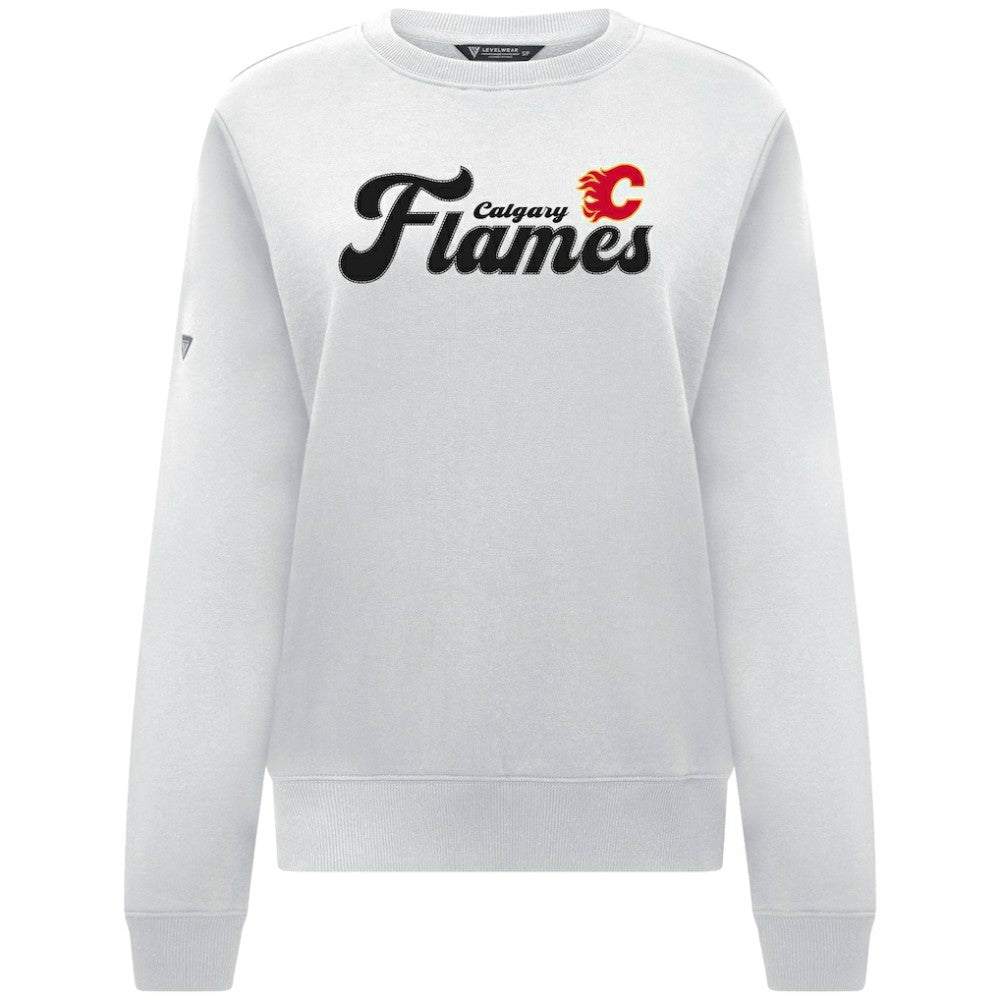 Calgary Flames Levelwear Women's Yvette Big Script Tri-Blend Sweatshirt - White | NHL on sale